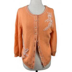 Banana Republic Floral Beaded Cardigan Pearl Buttons Cottagecore Twee Size L
